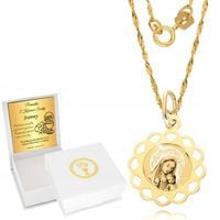 Złoty łańcuszek 333 Medalik Chrzest Komunia Grawer