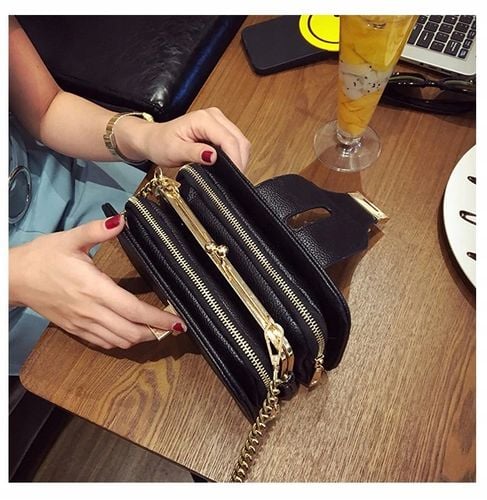 Torebka damska na ramię czarna mini kopertówka z łańcuszkiem łańcuszek na Arena.pl