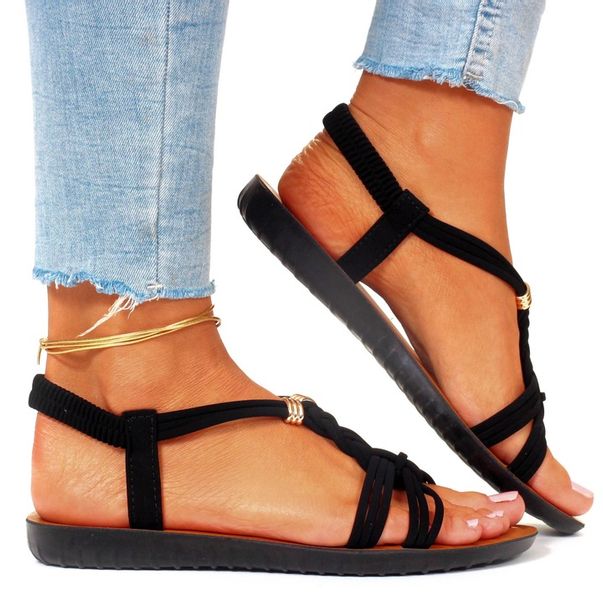 SANDAŁY DAMSKIE CZARNE Z GUMKAMI ELEGANCKIE NISKIE zdjęcie 3