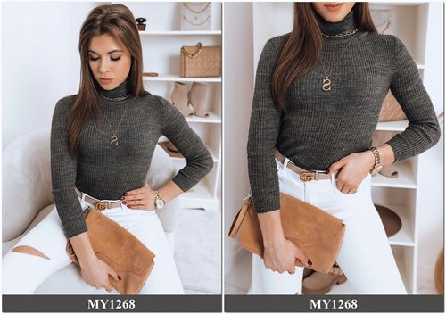 PRĄŻKOWANY SWETER DAMSKI GOLF KOLORY ox129 UNI na Arena.pl