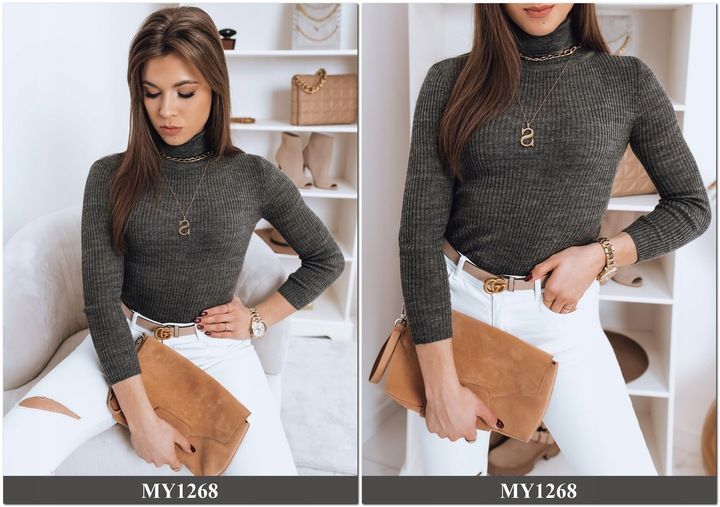 PRĄŻKOWANY SWETER DAMSKI GOLF KOLORY ox129 UNI zdjęcie 5