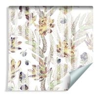 Tapeta do Salonu Sukulenty Liście Paproci w Stylu Vintage Retro