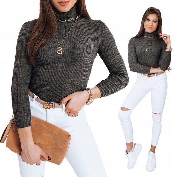 PRĄŻKOWANY SWETER DAMSKI GOLF KOLORY ox129 UNI zdjęcie 1