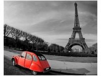 40X50CM CZERWONE AUTO WIEŻY EIFFLA OBRAZ