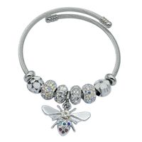 Bransoletka charms modułowa sztywna regulowana kolor srebrny Pszczoła 11