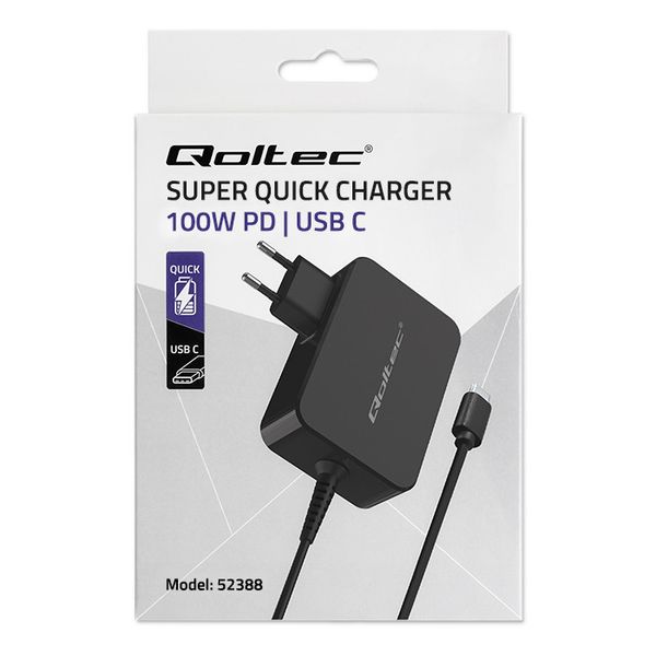 Qoltec Ładowarka GaN POWER PRO 1xUSB-C 100W 5-20V 3-5A Czarna zdjęcie 11