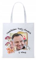 Prezydent Andrzej Duda Torba Eco Biała Shopper Z Nadrukiem Ze Zdjęciem