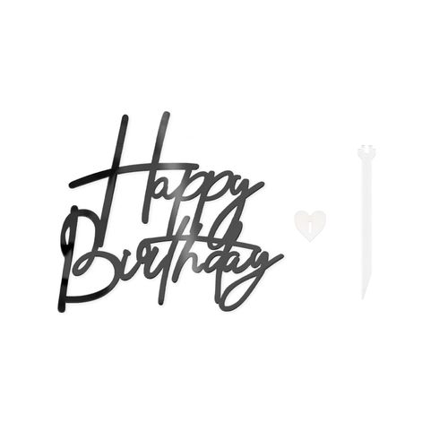 Topper na bok tortu akrylowy Happy Birthday, czarny na Arena.pl