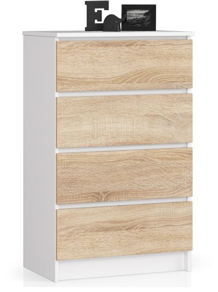 KOMODA K 60 cm 4 SZUFLADY BIAŁA / SONOMA zdjęcie 1