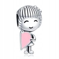 Zawieszka SREBRO 925 Charms Koralik Dziewczynka z połówką serca