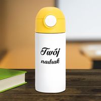 Bidon - butelka 360 ml dla dzieci z dowolnym nadrukiem - biała z żółtą zakrętką