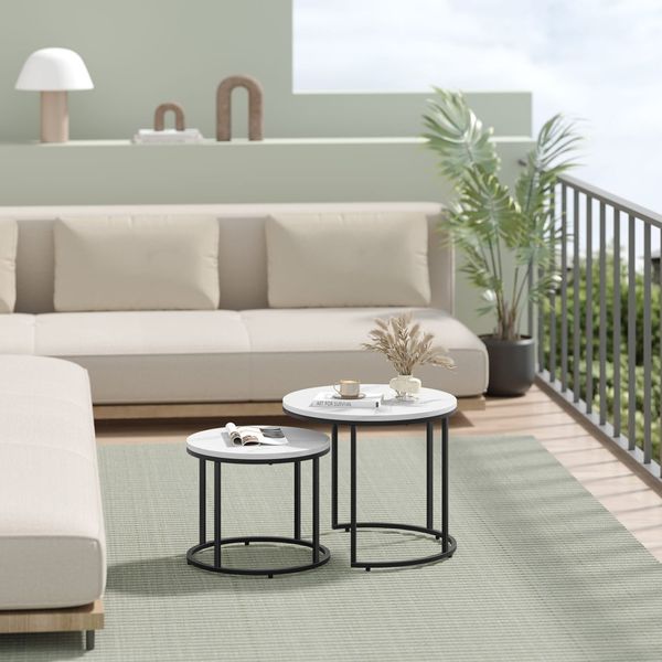 Stolik kawowy okrągły 2szt - marmur / nogi czarne zdjęcie 3