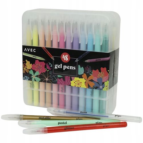 DŁUGOPISY PISAKI ŻELOWE BROKATOWE KOLOROWE ZESTAW 48 SZT na Arena.pl