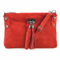 VERA PELLE torebka zamszowa listonoszka z frędzelkami V036 czerwona