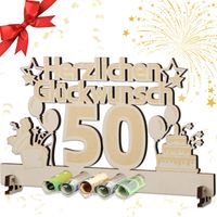 Drewniany Prezent na 50 Urodziny z Miejscem na Banknoty 30x16.5cm