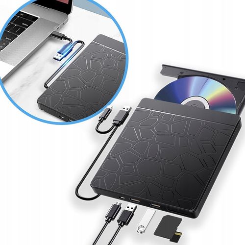Zewnętrzna nagrywarka napęd na płyty CD DVD Hub SD TF USB 3.0 do laptopa na Arena.pl