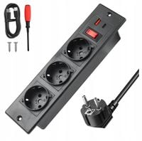 Listwa zasilająca do zabudowy 3 gniazdka AC, 1 USB-A, 1 USB-C PD 20W czarna