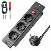 Listwa zasilająca do zabudowy 3 gniazdka AC, 1 USB-A, 1 USB-C PD 20W czarna