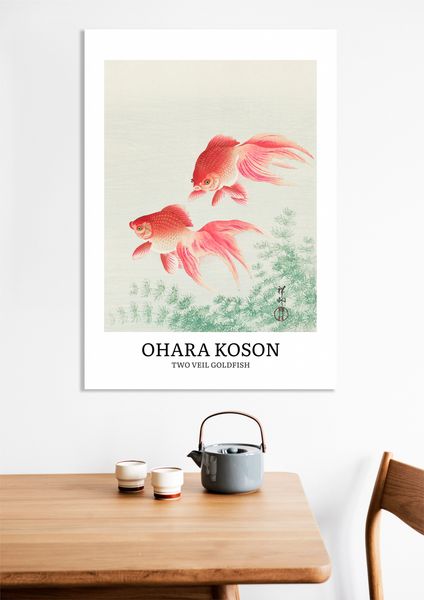 Obraz 30x50cm Two Veil Goldfish, Koson Vintage do Salonu zdjęcie 7