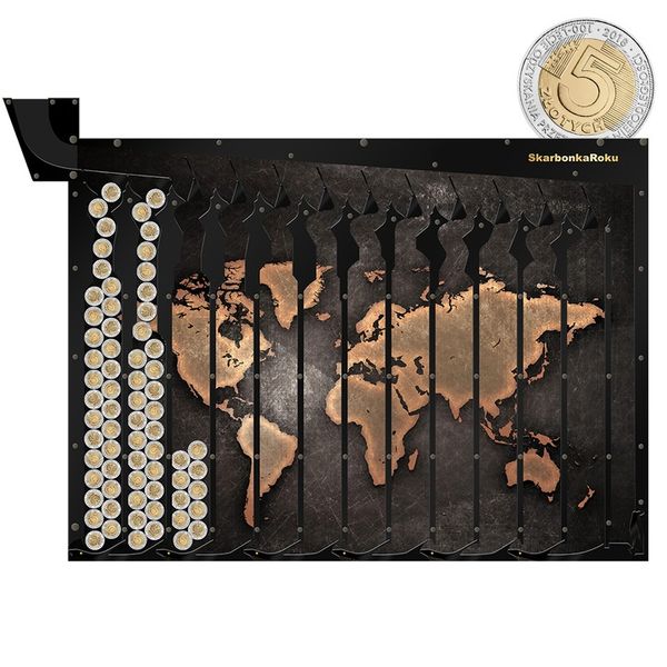 Skarbonka na 5 zł Mapa Świata | Prezent dla podróżnika | Prezent na 1830 zł zdjęcie 1
