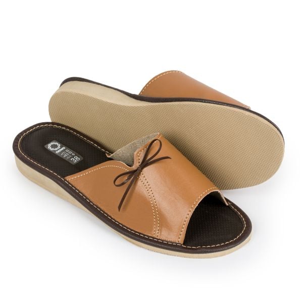 Damskie pantofle kapcie brązowe skóra kokardka 41 zdjęcie 3