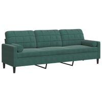 3-osobowa sofa z poduszkami, ciemnozielona, 210 cm, aksamit