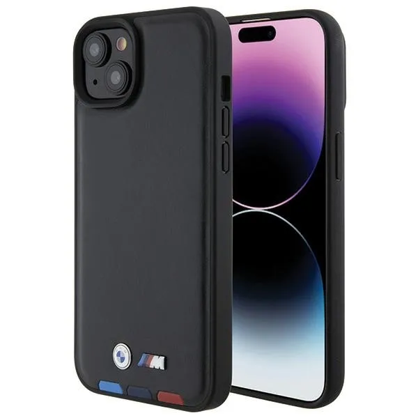 Etui BMW Leather Stamp Tricolor do iPhone 15 Plus - czarne zdjęcie 1