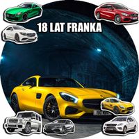 OPŁATEK NA TORT 20CM - SAMOCHODY AUTA MERCEDES + IMIĘ + ! 15CM 18CM