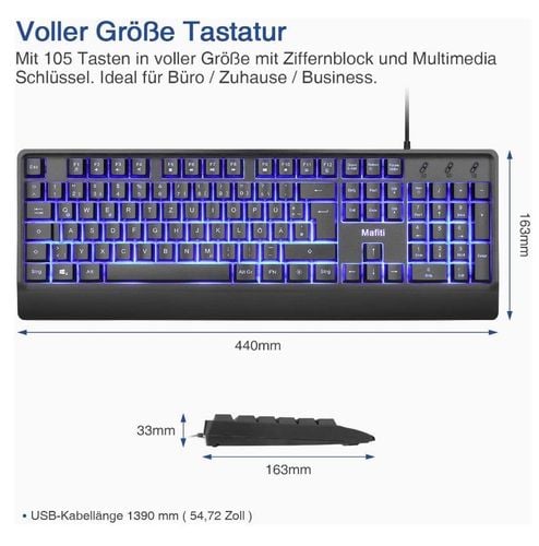 Mafiti Klawiatura Usb Przewodowa Podświetlana Niem na Arena.pl