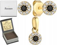 ZŁOTY KOMPLET KOLCZYKI +ZAWIESZKA CZARNY ONYKS PRÓBA 585 GRAWER NA PREZENT