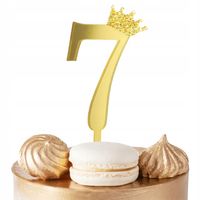 TOPPER NA TORT CYFERKA CYFRA 7 ZŁOTY LUSTRZANY NA IMPREZĘ URODZINOWĄ
