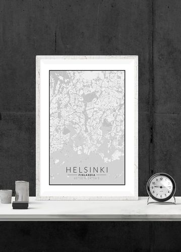 Helsinki mapa czarno biała - plakat 70x100 cm na Arena.pl