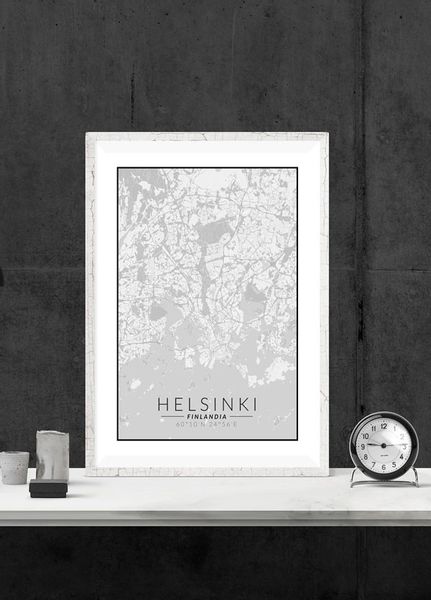 Helsinki mapa czarno biała - plakat 70x100 cm zdjęcie 2