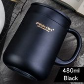 Kubek Termiczny - Biurowy - Z Izolowaną Pokrywką - Stal Nierdzewna Czarny 460ml