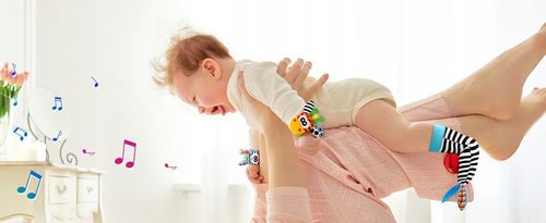 GRZECHOTKI DLA NIEMOWLĄT SKARPETKI OPASKI 4 SZT. GRZECHOTKA NA RĄCZKI SOZZY na Arena.pl