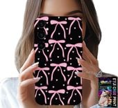 ETUI DO SAMSUNG GALAXY A25 5G - CZARNO RÓŻOWE WSTĄŻKI KOKARDKI WSTĄŻKA