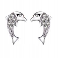 Kolczyki srebrne Delfiny Sztyft Cyrkonie