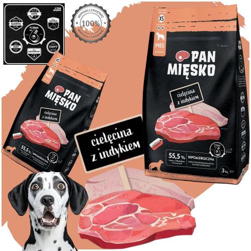 sucha karma dla psa cielęcina z indykiem pan mięsko hipoalergiczna xs 3 kg na Arena.pl