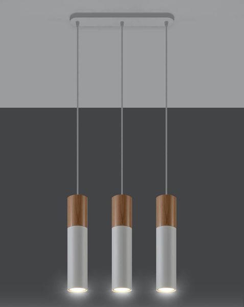 Skandynawska LAMPA wisząca SL.0630 metalowa OPRAWA hygge ZWIS tuby drewniane białe zdjęcie 2