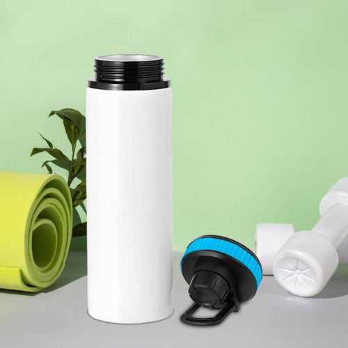 Biały bidon 850 ml - z rączką i zamykanym ustnikiem - z Twoim nadrukiem - niebieska opaska na Arena.pl