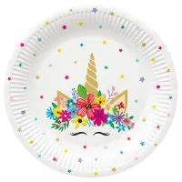 talerze pap. okrągłe "unicorn party" 23 cm 8 szt