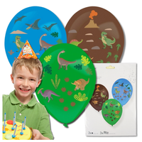 duże balony kolorowe 3szt + naklejki dinozaury 35 cm urodziny