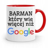 Kubek Czerwony Dla Barmana Wie Więcej Niż Google Z Nadrukiem Ze Zdjęciem