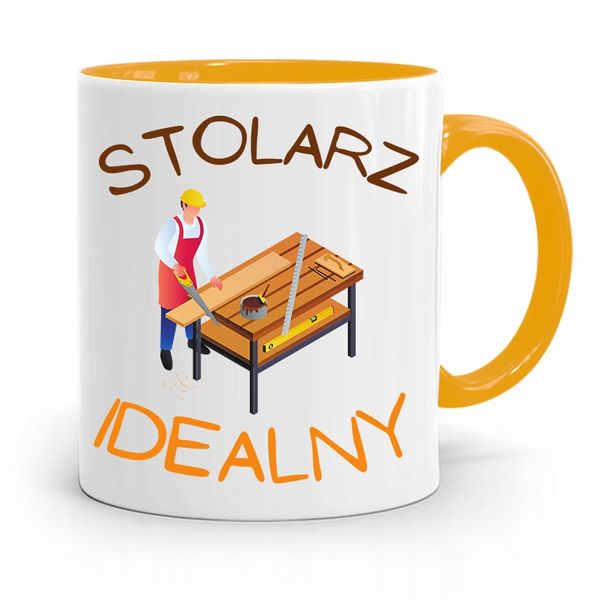Kubek Żółty Prezent Dla Stolarza Stolarz Idealny Z Nadrukiem Ze Zdjęciem zdjęcie 1