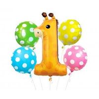 balony foliowe - zestaw żyrafa cyfra 1, 5 szt.