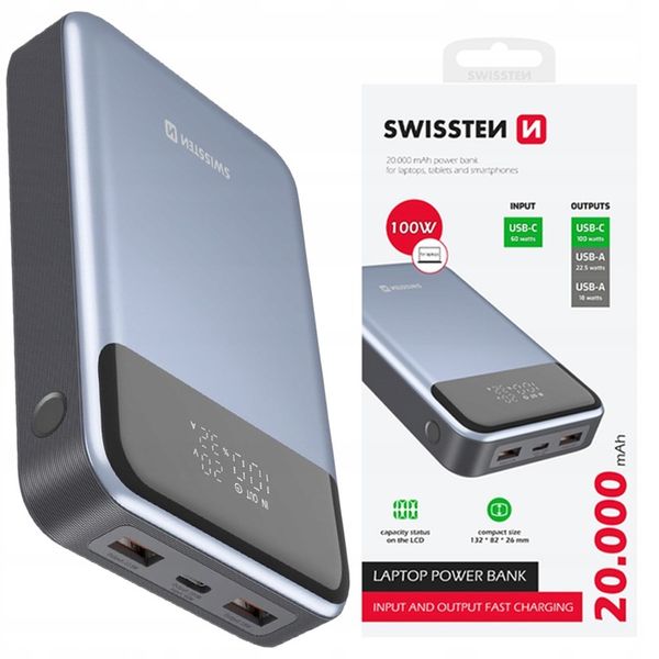 Powerbank 20000 mAh 100W do laptopa smartfona 2x USB-A 1x USB-C KOMPAKTOWY zdjęcie 2