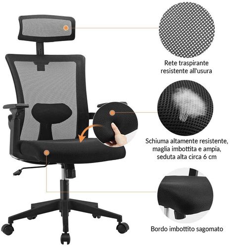 Regulowany Fotel Biurowy Techly, Wentylowane oparcie, Zagłówek 105711 na Arena.pl