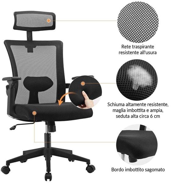 Regulowany Fotel Biurowy Techly, Wentylowane oparcie, Zagłówek 105711 zdjęcie 4