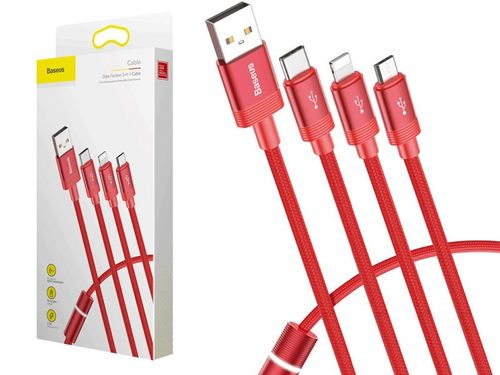 Kabel Baseus 3w1 USB-C Lightning micro USB 3.5A 1.2m Red na Arena.pl
