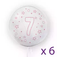 Balony z cyfrą "7" (6 sztuk), gwiazdki różowe